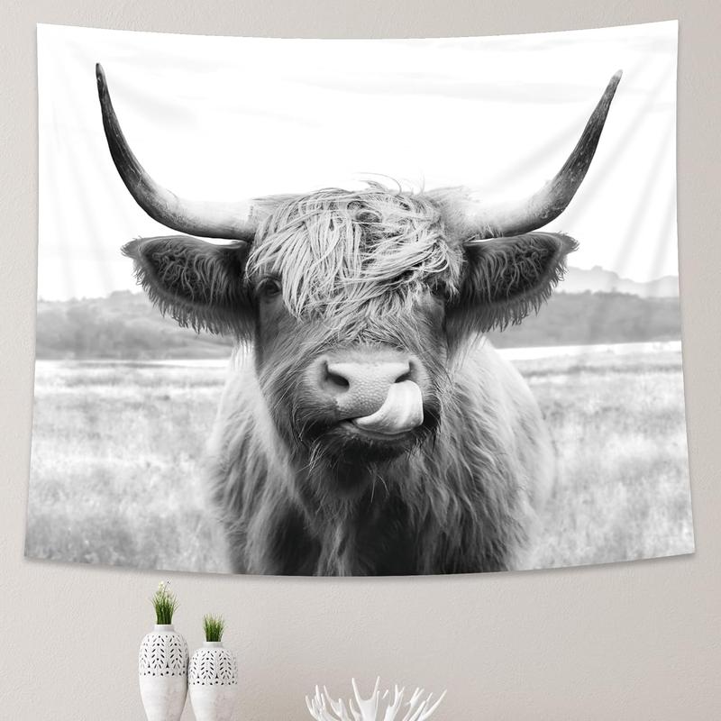 Highland Cow Tapestry, 51Hx59W Inch, Funny Western Decor, Wall Art for Bedroom, Dorm, Living Room