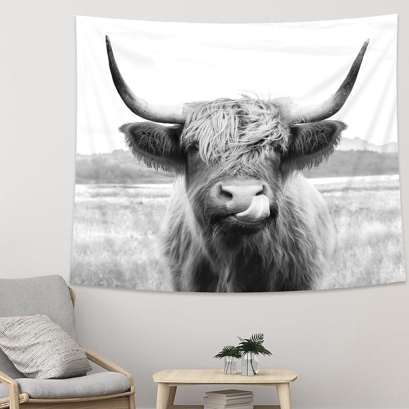 Highland Cow Tapestry, 51Hx59W Inch, Funny Western Decor, Wall Art for Bedroom, Dorm, Living Room