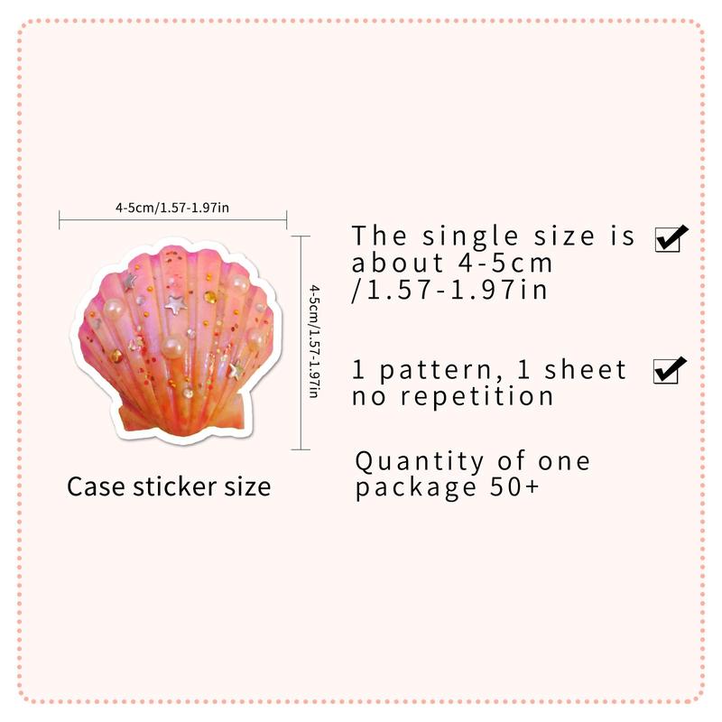 Sea Shell Pattern Sticker, 50pcs set Waterproof Self Adhesive Decor Paper, Decor Sticker For Gift & Greeting Card & Water Bottle