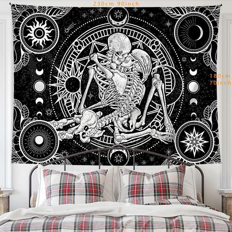 Skeleton Couple Pattern Tapestry, 1 Count Gothic Wall Decoration, Moon Tapestry, Wall Decor Hanging Tapestry for Home Living Room Bedroom