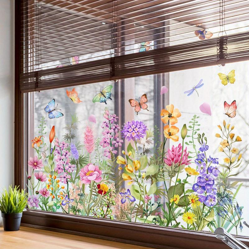 Butterfly & Flower Pattern Window Clings Sticker, 1 Sheet Reusable Waterproof Window Decal,  Sticker Decoration, Decorative Sticker for Home Office