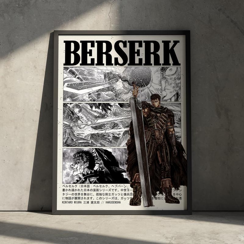 Berserk Manga Poster Art Print, Guts Anime Minimalist Artwork,Product without frame