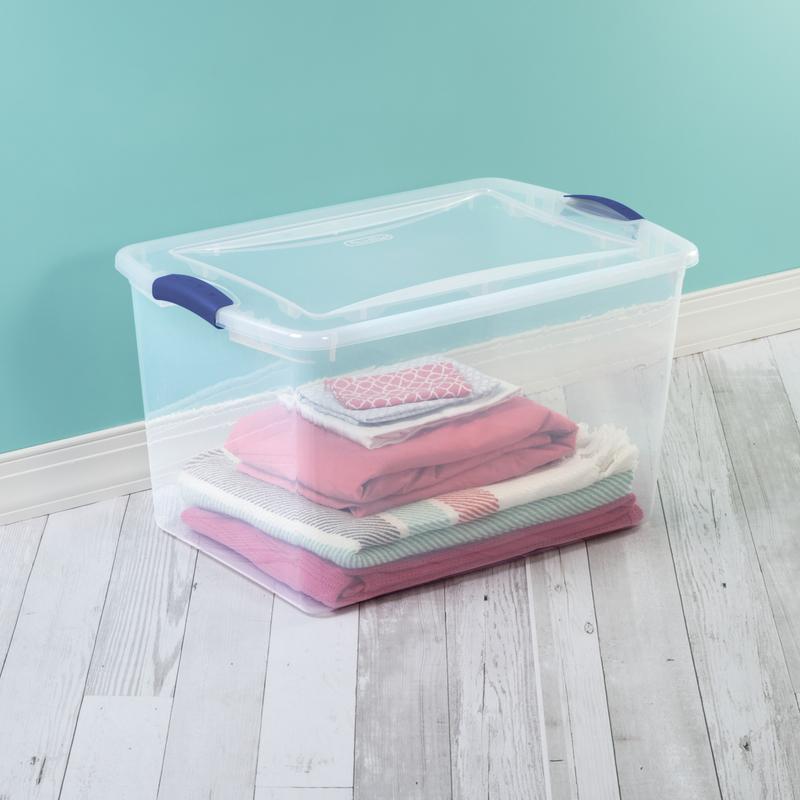 66 Qt. Clear Plastic Latch Box, Blue Latches with Clear Lid