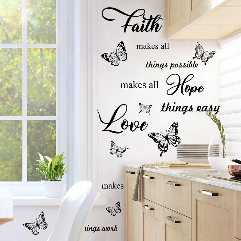 Butterfly & Letter Pattern Wall Sticker, 3 Sheets set Removable Wall Decal, Decorative Sticker for Home Living Room & Bedroom