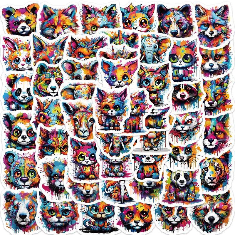 50pcs Cartoon Colorful Animal Pattern Decorative Sticker, Waterproof Sticker, Creative Graffiti Sticker For DIY Scrapbooking Luggage Water Bottle Decoration