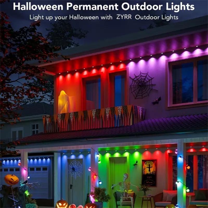 Solar Outdoor permanent Waterproof Eave light,Intelligent rainbow color changing 25LED 33FT RGB Strip,Ideal Christmas Gift, Halloween Ornaments light