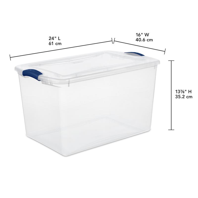 66 Qt. Clear Plastic Latch Box, Blue Latches with Clear Lid