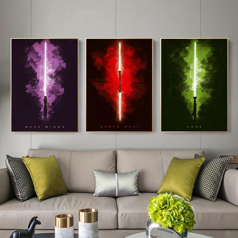 Light Saber Pattern Canvas Painting without Frame, 3 Counts set Modern Wall Art Painting, Wall Art Decor for Home Living Room Bedroom Office