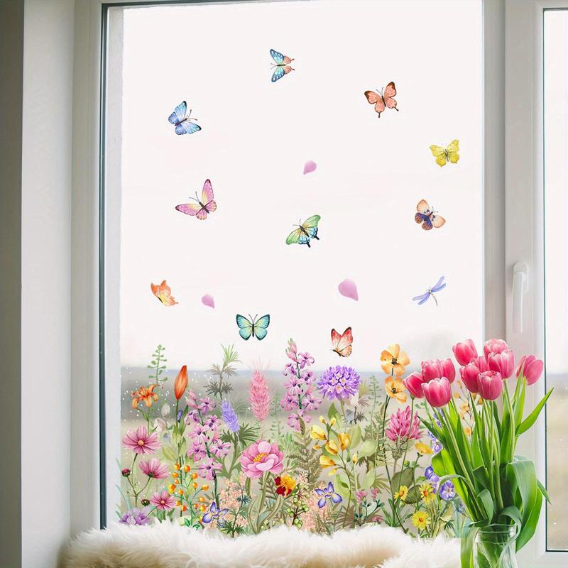 Butterfly & Flower Pattern Window Clings Sticker, 1 Sheet Reusable Waterproof Window Decal,  Sticker Decoration, Decorative Sticker for Home Office