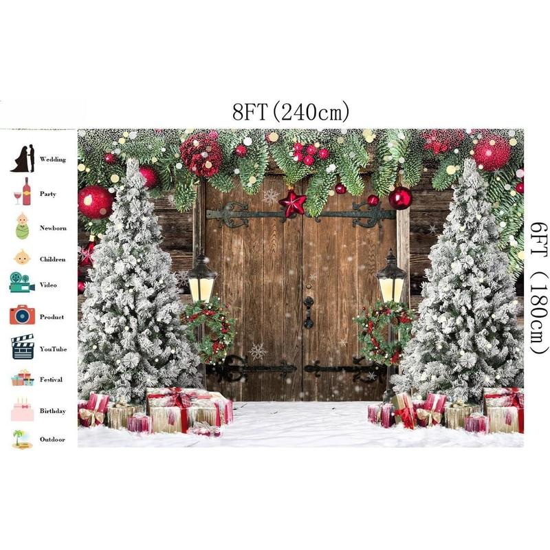 Christmas Backdrop Christmas Photo Backdrop Christmas Backdrops for Photography Rustic Christmas Backdrop Christmas Barn Door Backdrops for Photography Xmas Tree Snow Backdrop 7x5FT 12585