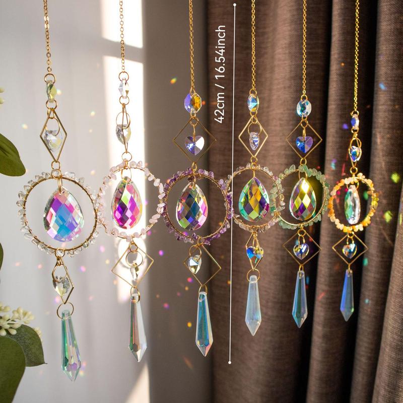 Sun Catcher, 1 Count Natural Stone Circle Crystal Sun Catcher, Garden Decor, Hanging Decor for Home, Car, Garden, Room, Bedroom, Living Room