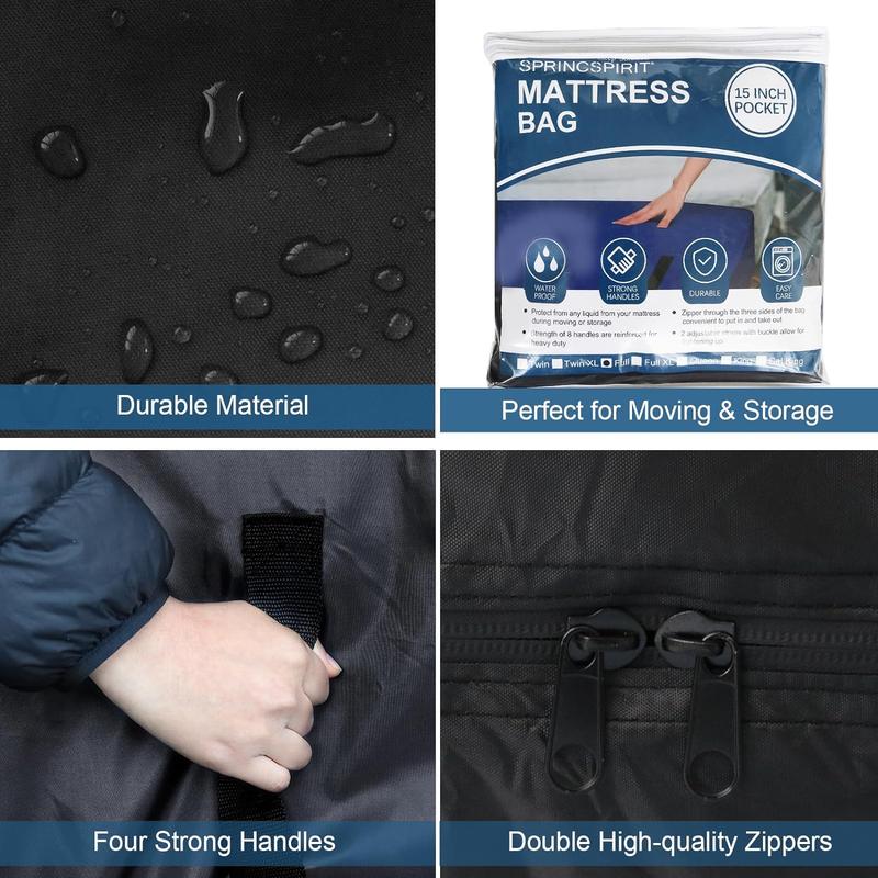 Waterproof Mattress Bags for Moving Storage - Reusable Heavy Duty Thick Durable Mattress Cover Protector with 4 Strong Handles & Double Zippers, Christmas Gifts