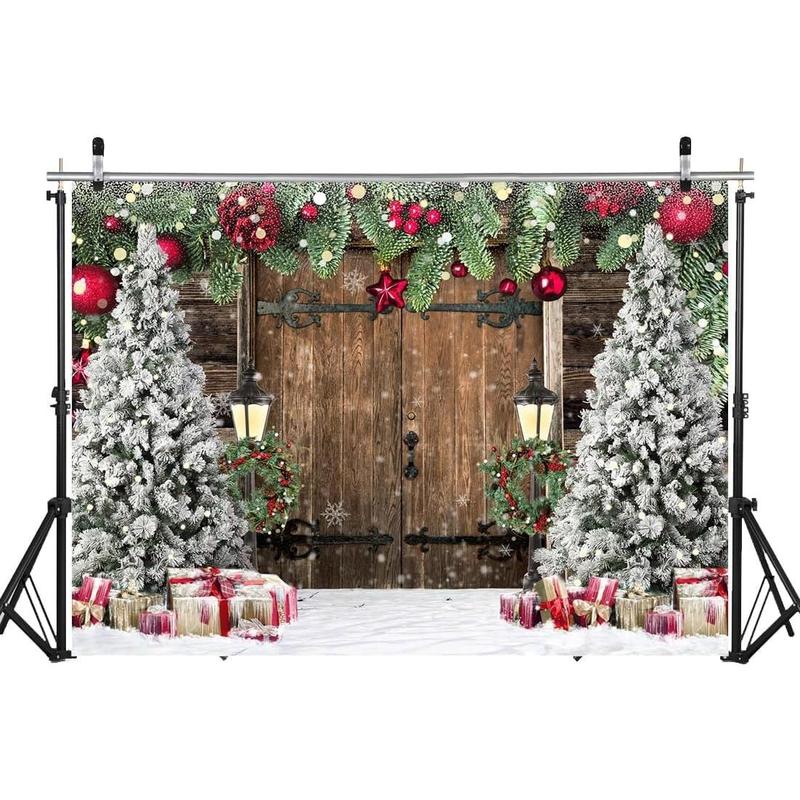 Christmas Backdrop Christmas Photo Backdrop Christmas Backdrops for Photography Rustic Christmas Backdrop Christmas Barn Door Backdrops for Photography Xmas Tree Snow Backdrop 7x5FT 12585