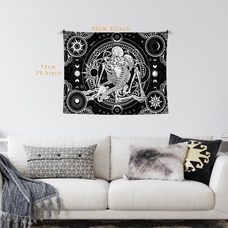 Skeleton Couple Pattern Tapestry, 1 Count Gothic Wall Decoration, Moon Tapestry, Wall Decor Hanging Tapestry for Home Living Room Bedroom