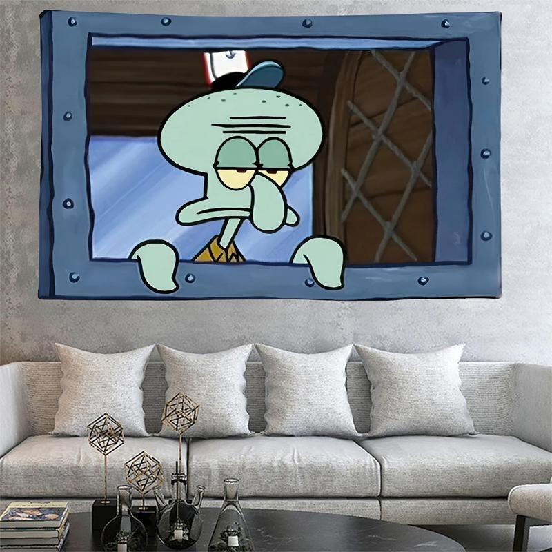 Funny Squid ward Look at You Tapestry for College Dorm, Bedroom And Living Room Home Decor, Octopus Cartoon Wall Tapestries Cartoon Morning