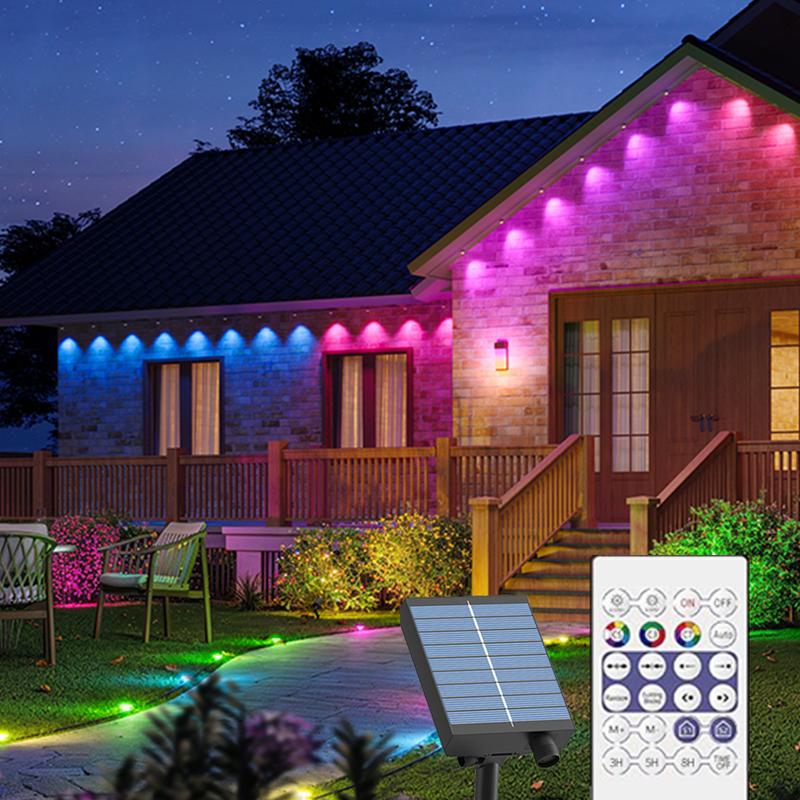 Solar Outdoor permanent Waterproof Eave light,Intelligent rainbow color changing 25LED 33FT RGB Strip,Ideal Christmas Gift, Halloween Ornaments light