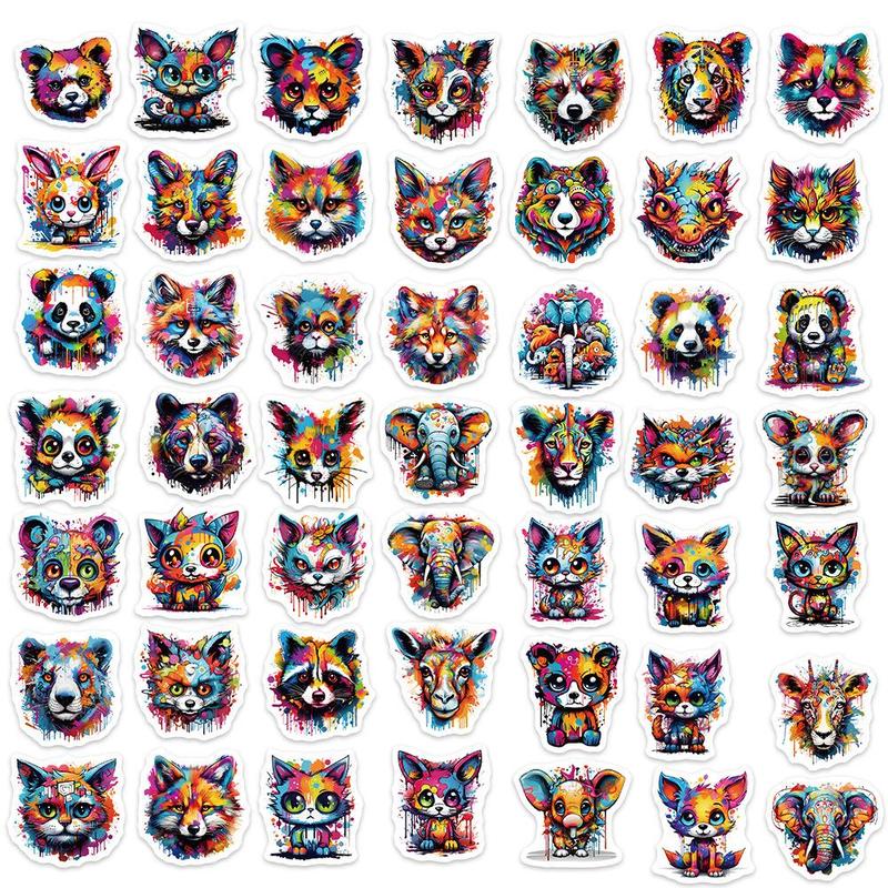 50pcs Cartoon Colorful Animal Pattern Decorative Sticker, Waterproof Sticker, Creative Graffiti Sticker For DIY Scrapbooking Luggage Water Bottle Decoration