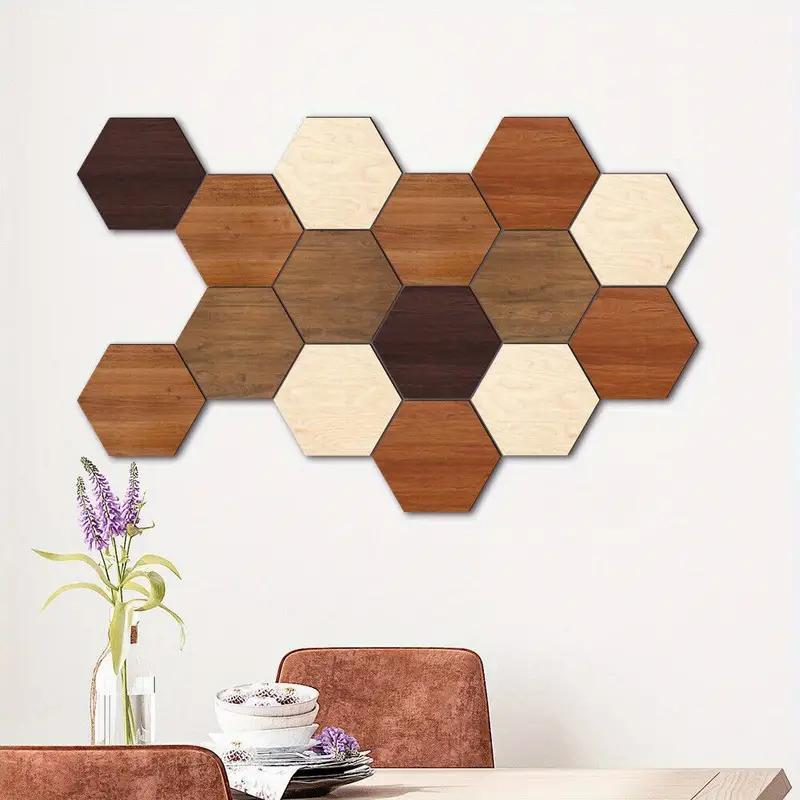 Hexagonal Shaped Wooden Wall Sticker, 15pcs set Vintage Wood Grain Wall Decal, Wall Decor for Home Living Room Bedroom