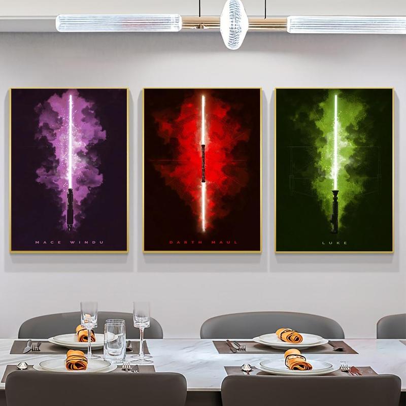 Light Saber Pattern Canvas Painting without Frame, 3 Counts set Modern Wall Art Painting, Wall Art Decor for Home Living Room Bedroom Office