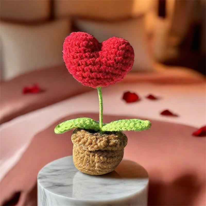 Room Decor Artificial Heart Shaped Potted Plant for Gift Ideas, Creative DIY Hand-woven Simulation Flower, Home Decor Living Room, Flower Ornaments, Bedroom Decor