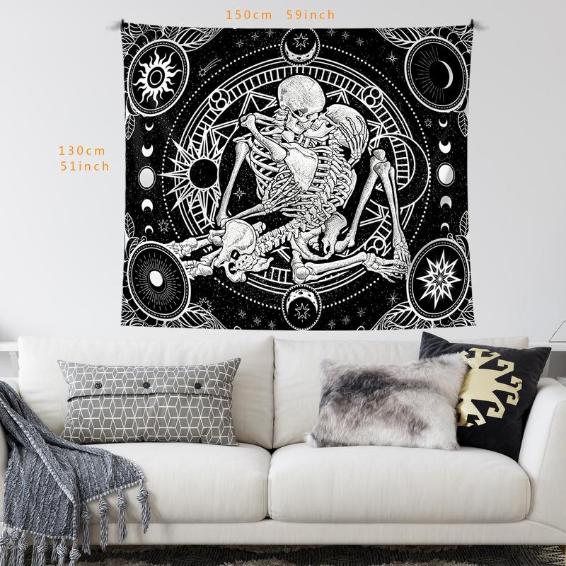 Skeleton Couple Pattern Tapestry, 1 Count Gothic Wall Decoration, Moon Tapestry, Wall Decor Hanging Tapestry for Home Living Room Bedroom