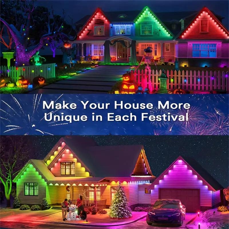 Solar Outdoor permanent Waterproof Eave light,Intelligent rainbow color changing 25LED 33FT RGB Strip,Ideal Christmas Gift, Halloween Ornaments light