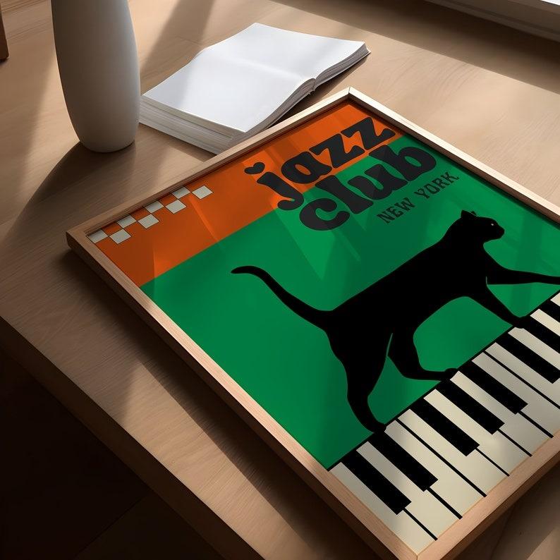 Jazz Club Printable Wall Art, Retro Jazz Music Print Poster Decor Photo