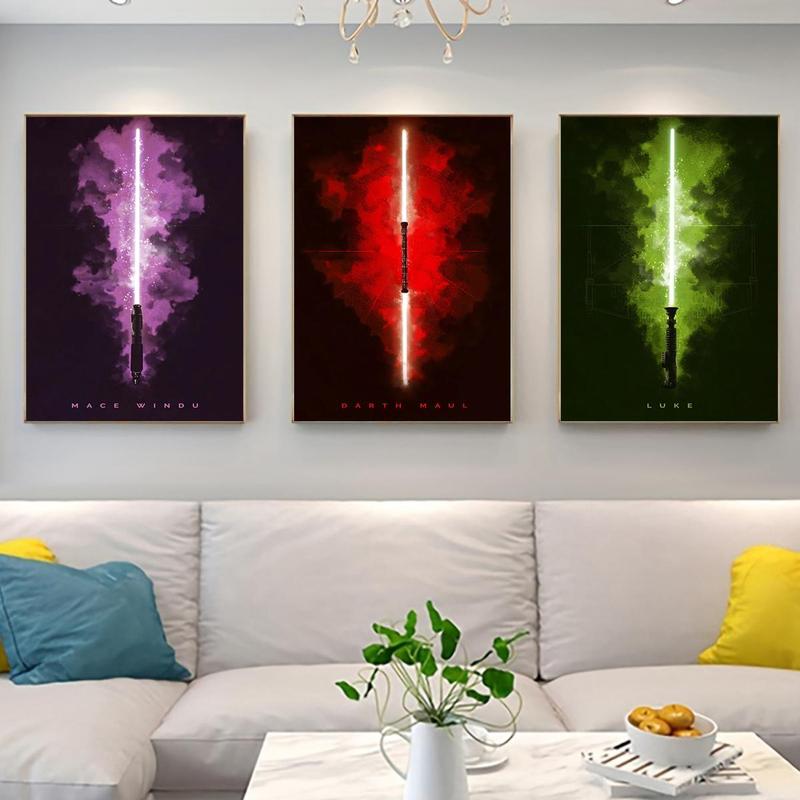 Light Saber Pattern Canvas Painting without Frame, 3 Counts set Modern Wall Art Painting, Wall Art Decor for Home Living Room Bedroom Office