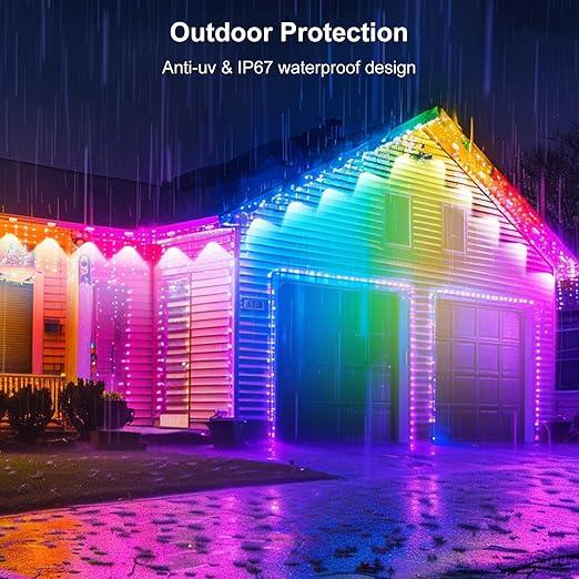 Solar Outdoor permanent Waterproof Eave light,Intelligent rainbow color changing 25LED 33FT RGB Strip,Ideal Christmas Gift, Halloween Ornaments light