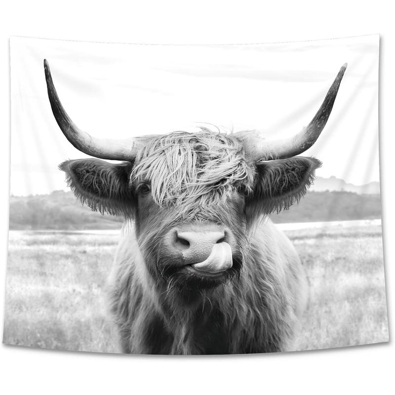 Highland Cow Tapestry, 51Hx59W Inch, Funny Western Decor, Wall Art for Bedroom, Dorm, Living Room