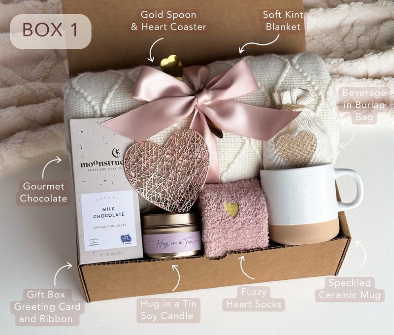 Classy Gift Basket for Women , Cozy Gift Box with Blanket, Socks, Candle , Self Care Gift Box, Care Package, Gifts for Her for Any Occasion