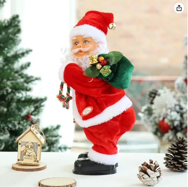 Santa Twerking Toy Christmas Tree Reindeer, Built-in Music, Battery Model, Gift, Desktop Decoration、Electric Santa Claus Toy with Shaking Belly and Feet,Singing Santa