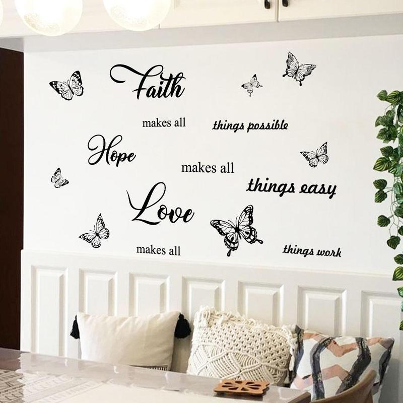 Butterfly & Letter Pattern Wall Sticker, 3 Sheets set Removable Wall Decal, Decorative Sticker for Home Living Room & Bedroom