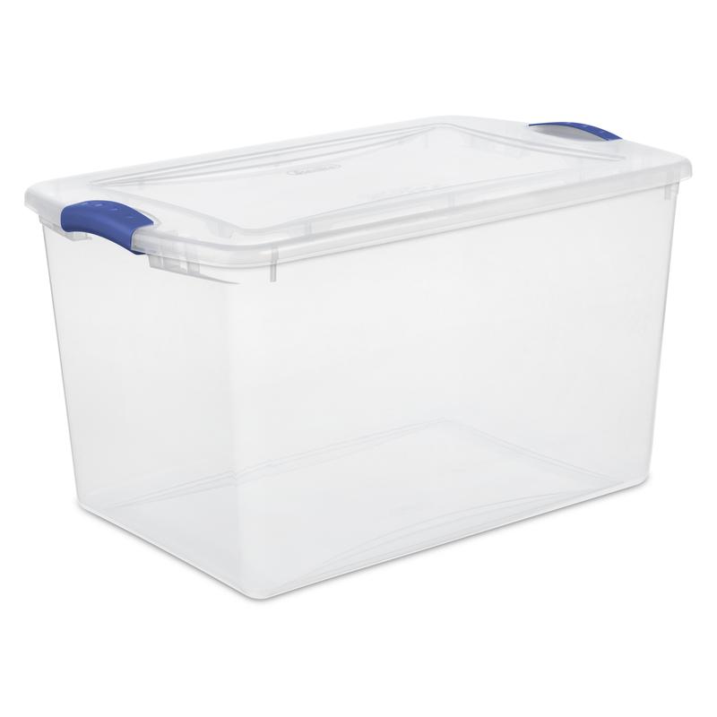 66 Qt. Clear Plastic Latch Box, Blue Latches with Clear Lid