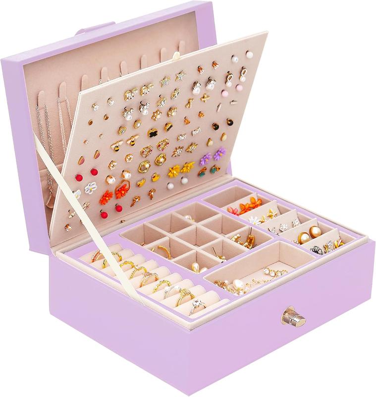 Girls Jewelry Box Earring Holder Organizer for Girls Earring Organizer Teen Jewelry Box Organizer for Girls Purple jewelry Boxes for Earrings Necklace Ring Stud Earring Box Organizer for Girls