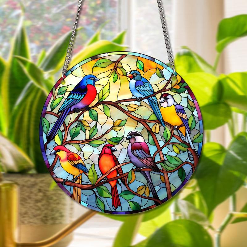 Round Bird Pattern Hanging Ornament, 1 Count Acrylic Hanging Pendant, Hanging Decor for Home Living Room Bedroom, Home Decor