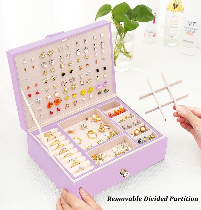 Girls Jewelry Box Earring Holder Organizer for Girls Earring Organizer Teen Jewelry Box Organizer for Girls Purple jewelry Boxes for Earrings Necklace Ring Stud Earring Box Organizer for Girls