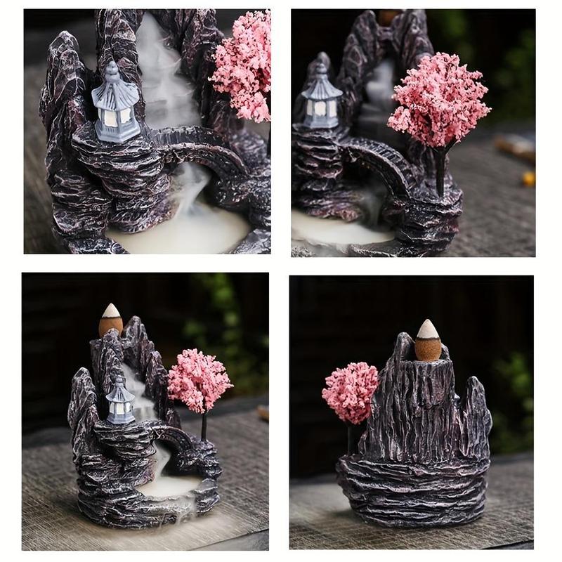 Mountain & Flowing Water Pattern Incense Burner, 1 Count Ramadan Backflow Incense Holder Decoration, Resin Desktop Ornament for Home Office