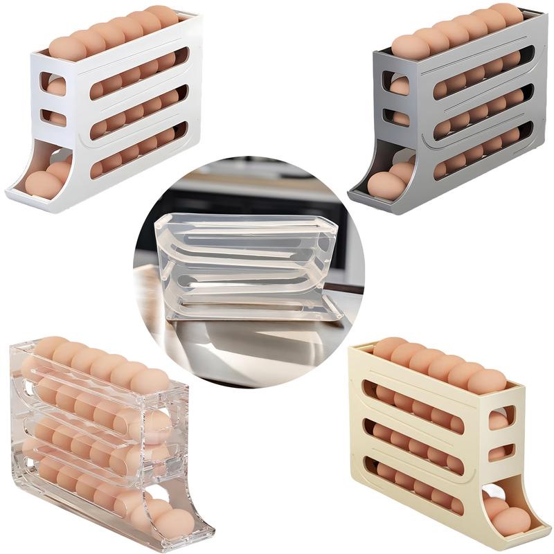 4 Tiers Egg Holder for Fridge， Automatic Egg Rolling Rack, 30 Eggs Storage Rack, Egg Distributor for Refrigerator, Egg Storage Rack for Kitchen