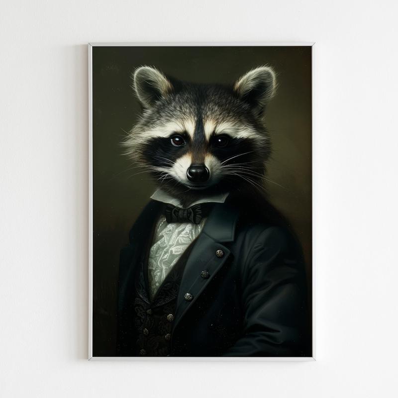 Gothic Raccoon in Suit, Dark Academia, Vintage Poster, Art Poster Print, Gothic Home Decor, Renaissance Painting Portrait, Witch Aesthetic.