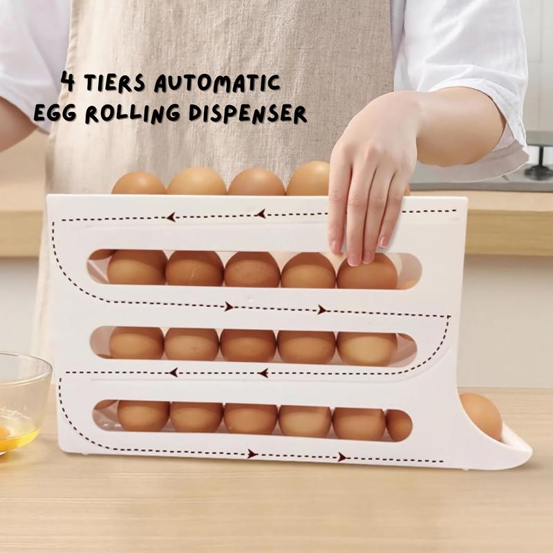 4 Tiers Egg Holder for Fridge， Automatic Egg Rolling Rack, 30 Eggs Storage Rack, Egg Distributor for Refrigerator, Egg Storage Rack for Kitchen