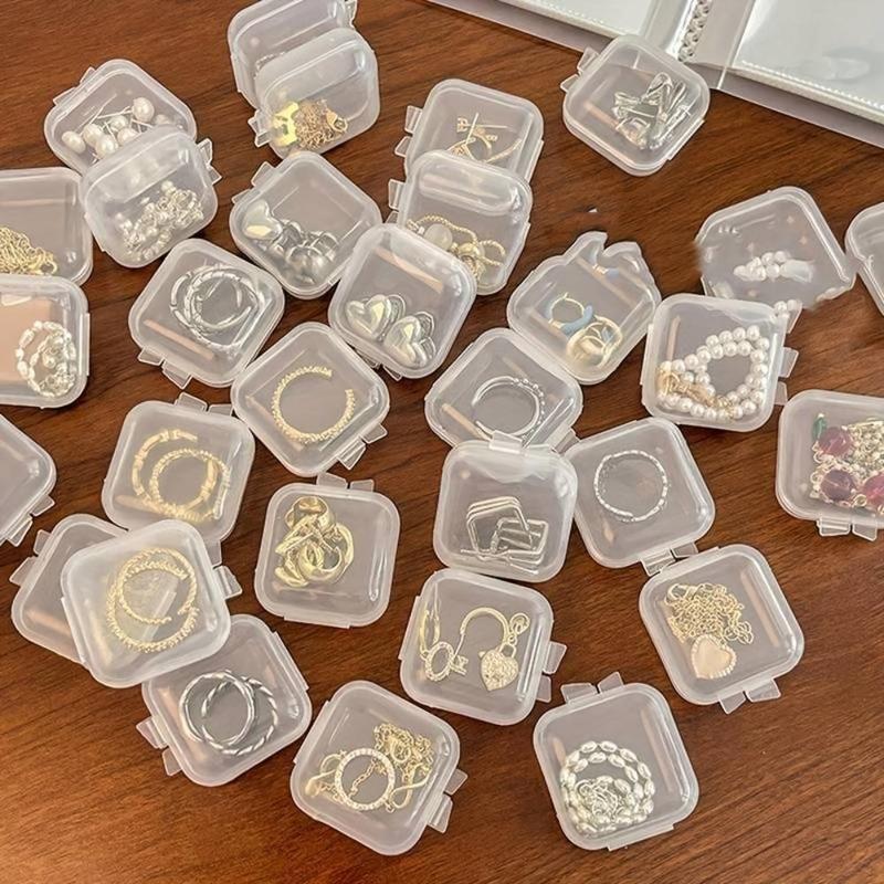 Multifunctional Clear Jewelry Mini Storage Box, 10pcs Portable Plastic Jewelry Organizer,  Storage Organizer,  Dustproof Organizer with Lid for Earring Necklace, Summer Gift