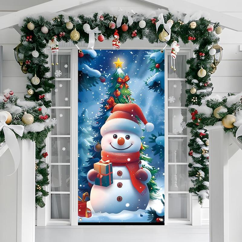 Snowman Pattern Door Banner, 1 Count Christmas Themed Door Hanging Banner, Festive & Party Supplies for Home Living Room Bedroom