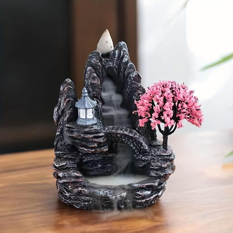 Mountain & Flowing Water Pattern Incense Burner, 1 Count Ramadan Backflow Incense Holder Decoration, Resin Desktop Ornament for Home Office