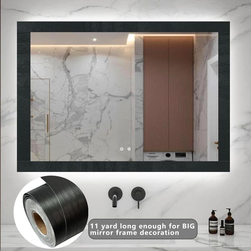 11 Yard Black Border Peel &Stick Black Wood Grain Wallpaper Border Removable Waterproof Bathroom Mirror Frame Sticker