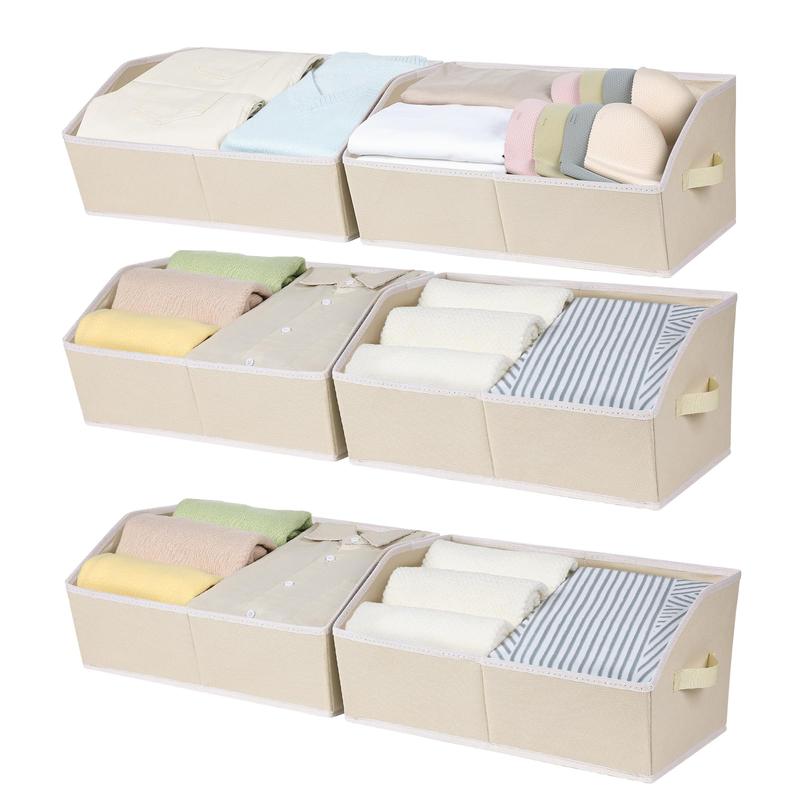 6 pack Storage Bins for Closet,  Large Trapezoid Storage Bins with Handles, Linen Closet Organizers and Storage Boxes