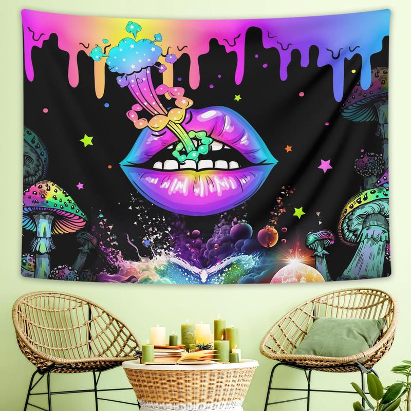 Lip & Mushroom Pattern Tapestry, 1 Count Wall Hanging Decor, Wall Art for Home Living Room Bedroom Accessories