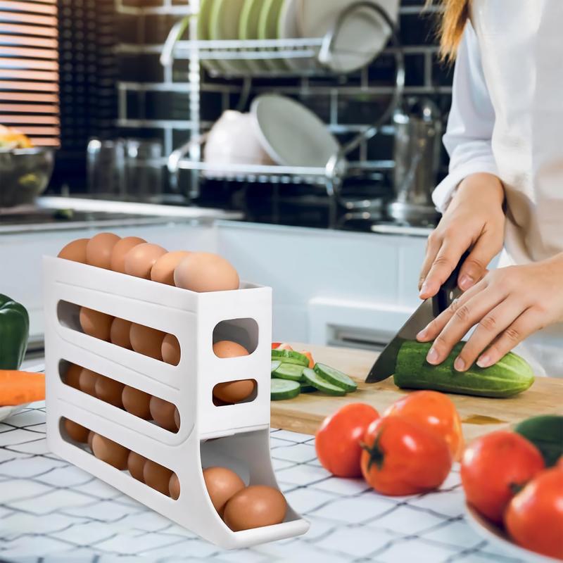 4 Tiers Egg Holder for Fridge， Automatic Egg Rolling Rack, 30 Eggs Storage Rack, Egg Distributor for Refrigerator, Egg Storage Rack for Kitchen