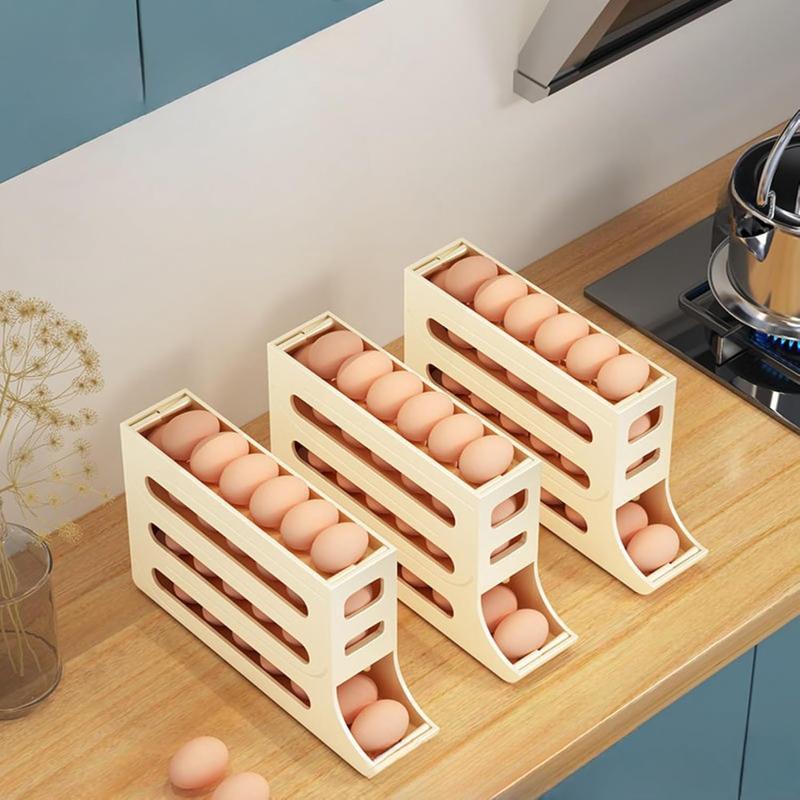 4 Tiers Egg Holder for Fridge， Automatic Egg Rolling Rack, 30 Eggs Storage Rack, Egg Distributor for Refrigerator, Egg Storage Rack for Kitchen