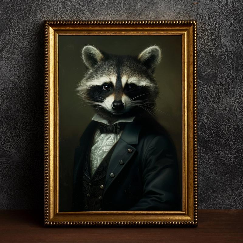 Gothic Raccoon in Suit, Dark Academia, Vintage Poster, Art Poster Print, Gothic Home Decor, Renaissance Painting Portrait, Witch Aesthetic.